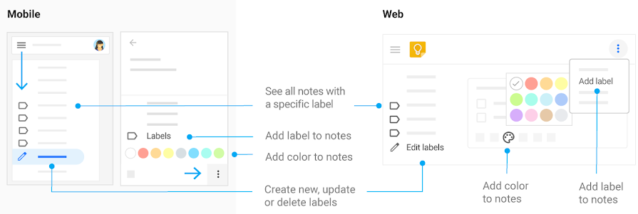 Organize notes with colors and labels