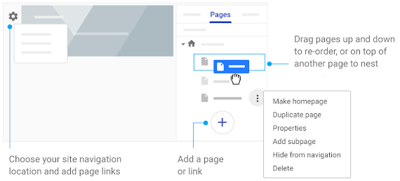 Add pages and navigation in Google Sites